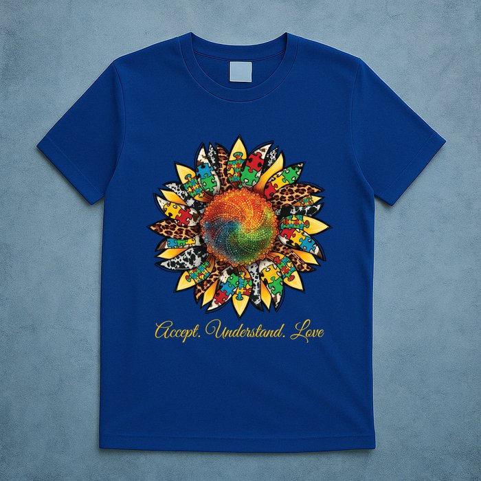 Accept Understand And Love Autism Awareness Sunflower T-Shirt