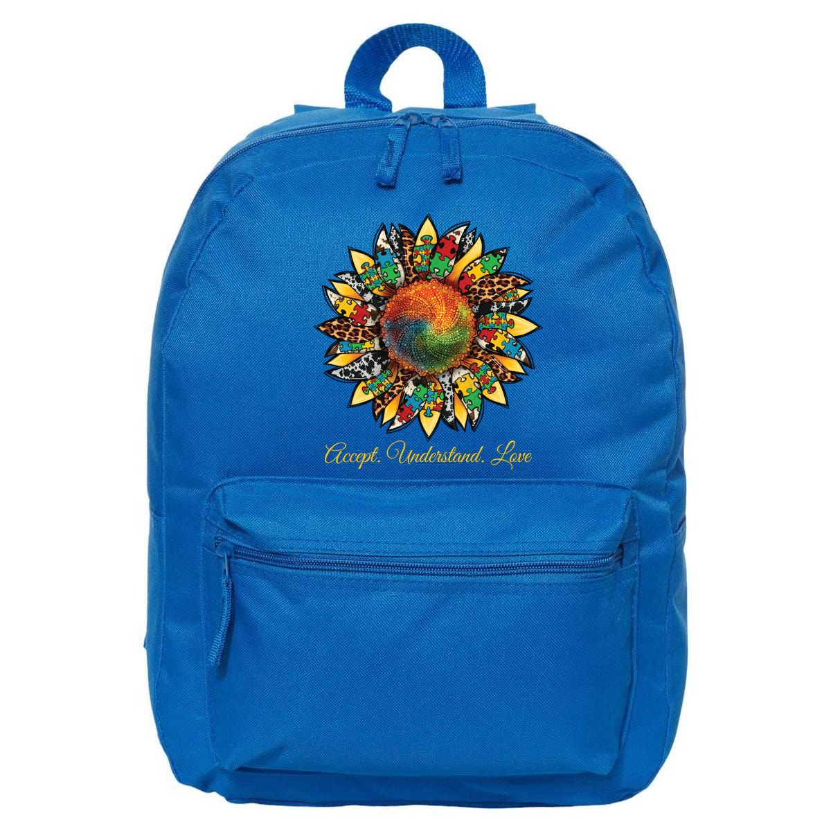 Accept Understand And Love Autism Awareness Sunflower 16 in Basic Backpack
