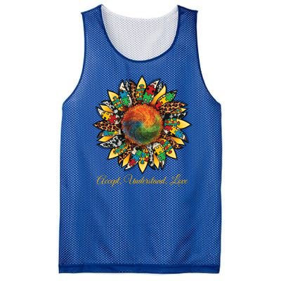 Accept Understand And Love Autism Awareness Sunflower Mesh Reversible Basketball Jersey Tank