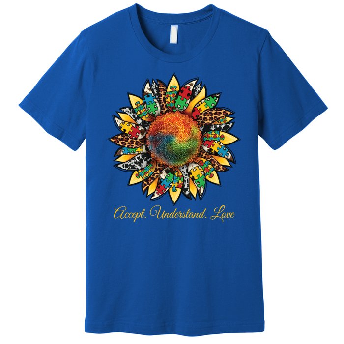 Accept Understand And Love Autism Awareness Sunflower Premium T-Shirt