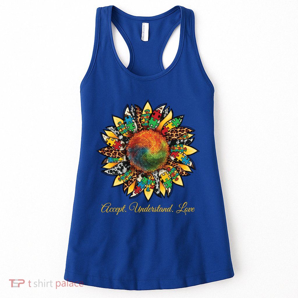 Accept Understand And Love Autism Awareness Sunflower Womens Tank Top