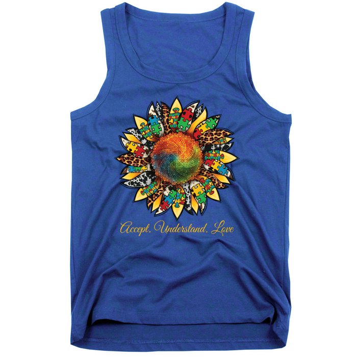 Accept Understand And Love Autism Awareness Sunflower Tank Top