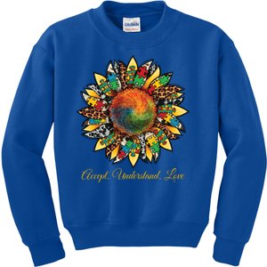 Accept Understand And Love Autism Awareness Sunflower Kids Sweatshirt