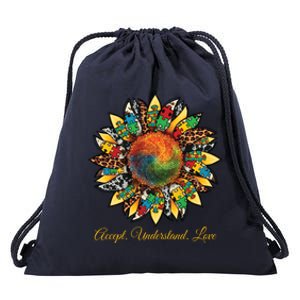 Accept Understand And Love Autism Awareness Sunflower Drawstring Bag