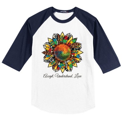 Accept Understand And Love Autism Awareness Sunflower Baseball Sleeve Shirt