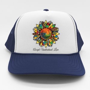 Accept Understand And Love Autism Awareness Sunflower Trucker Hat