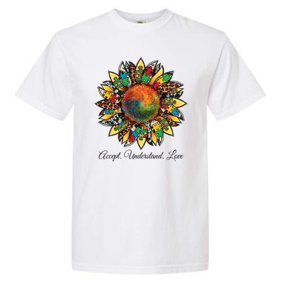 Accept Understand And Love Autism Awareness Sunflower Garment-Dyed Heavyweight T-Shirt