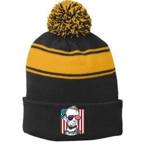 America Usa Abe Lincoln 4th Of July Stripe Pom Pom Beanie