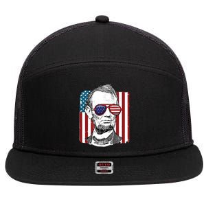 America Usa Abe Lincoln 4th Of July 7 Panel Mesh Trucker Snapback Hat