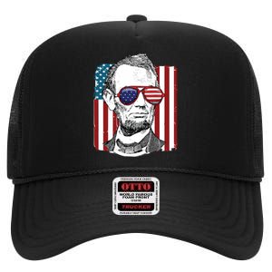 America Usa Abe Lincoln 4th Of July High Crown Mesh Back Trucker Hat