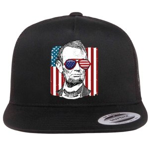 America Usa Abe Lincoln 4th Of July Flat Bill Trucker Hat