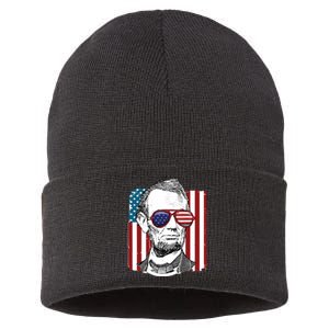 America Usa Abe Lincoln 4th Of July Sustainable Knit Beanie