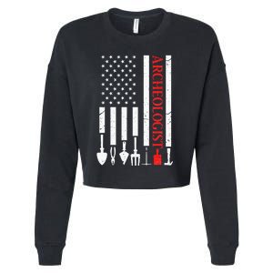 Archeologist USA American Flag Archeology Patriotic Cropped Pullover Crew