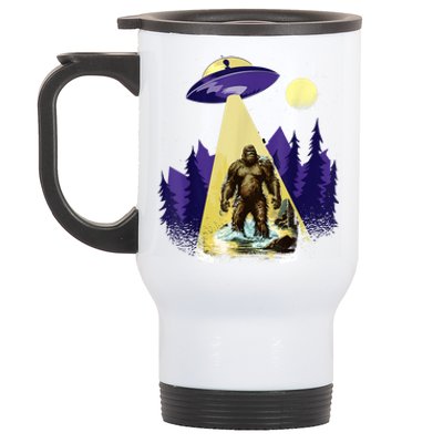 Alien UFO Bigfoot Sasquatch Hunter In National Park Stainless Steel Travel Mug