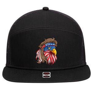 American Usa Bald Eagle Mullet Funny Patriotic 4th Of July Gift 7 Panel Mesh Trucker Snapback Hat