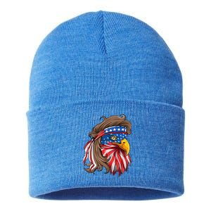 American Usa Bald Eagle Mullet Funny Patriotic 4th Of July Gift Sustainable Knit Beanie