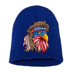 American Usa Bald Eagle Mullet Funny Patriotic 4th Of July Gift Short Acrylic Beanie