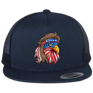 American Usa Bald Eagle Mullet Funny Patriotic 4th Of July Gift Flat Bill Trucker Hat