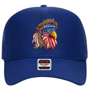 American Usa Bald Eagle Mullet Funny Patriotic 4th Of July Gift High Crown Mesh Back Trucker Hat