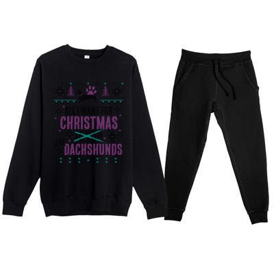 Awesome Ugly Christmas Dachshund Gift Premium Crewneck Sweatsuit Set