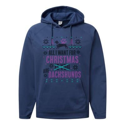 Awesome Ugly Christmas Dachshund Gift Performance Fleece Hoodie