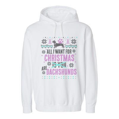 Awesome Ugly Christmas Dachshund Gift Garment-Dyed Fleece Hoodie