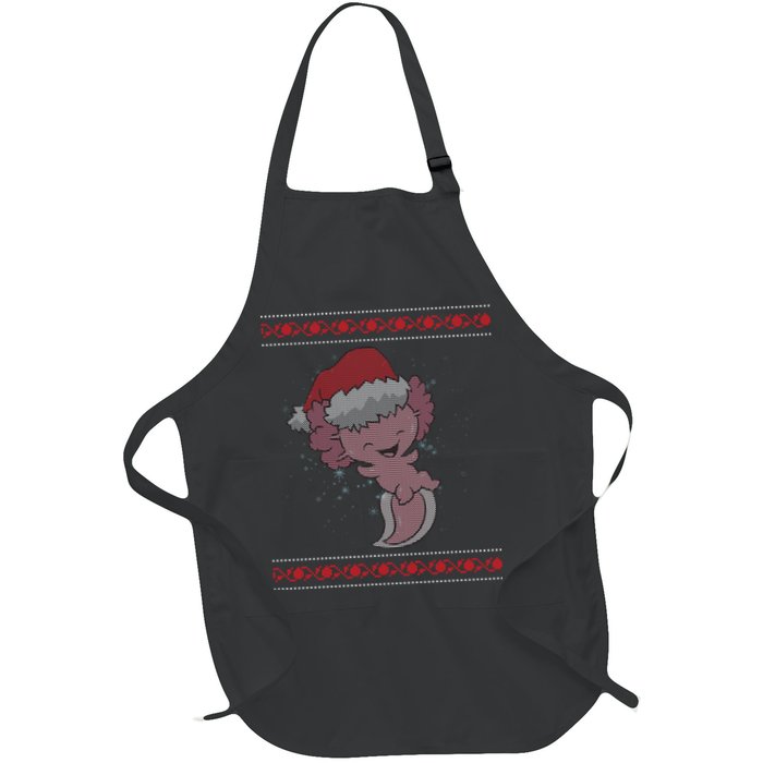 Axolotl Ugly Christmas Sweater Design Full-Length Apron With Pockets