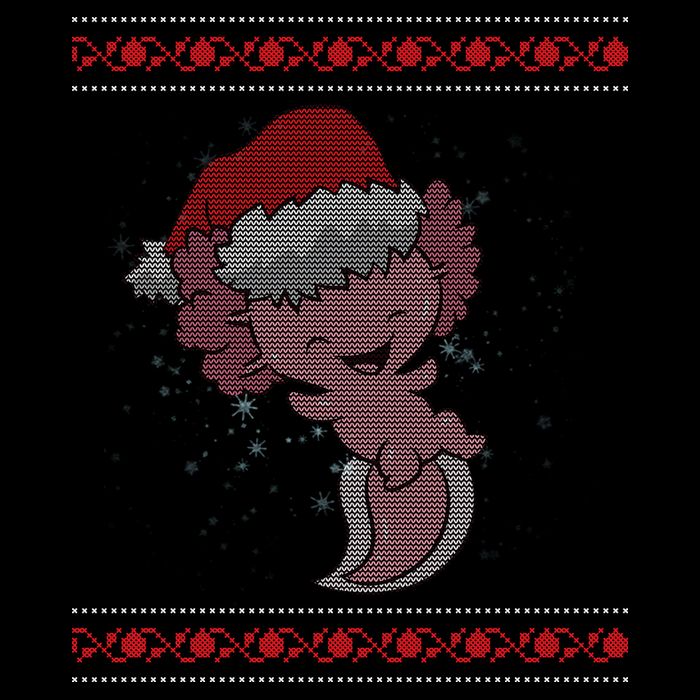 Axolotl Ugly Christmas Sweater Design Full-Length Apron With Pockets