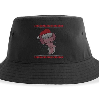 Axolotl Ugly Christmas Sweater Design Sustainable Bucket Hat