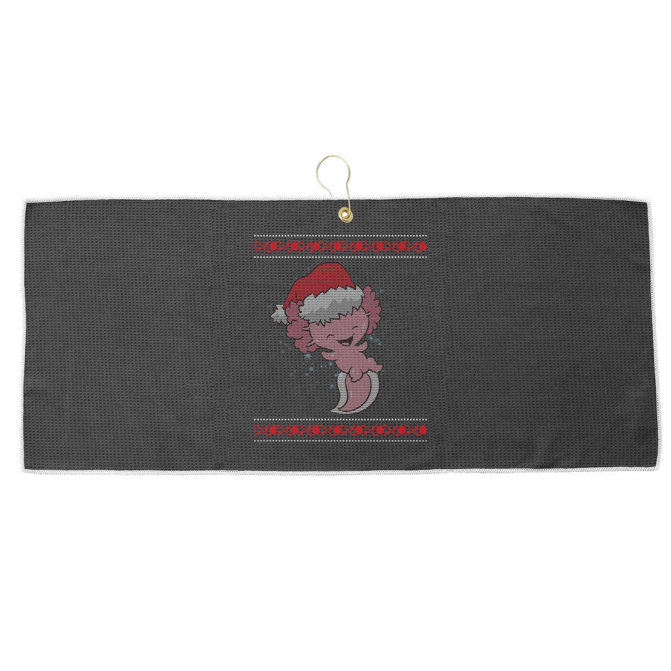 Axolotl Ugly Christmas Sweater Design Large Microfiber Waffle Golf Towel