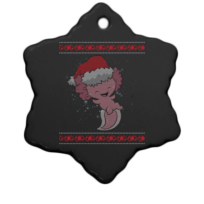 Axolotl Ugly Christmas Sweater Design Ceramic Star Ornament