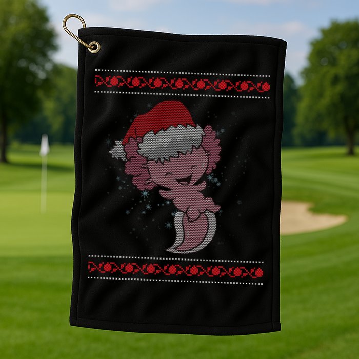 Axolotl Ugly Christmas Sweater Design Golf Towel