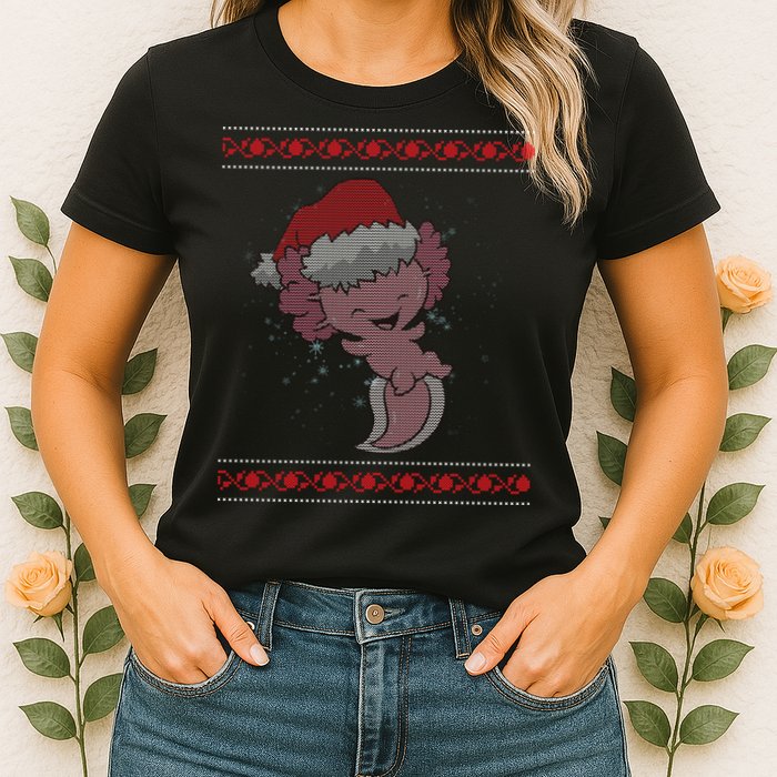 Axolotl Ugly Christmas Sweater Design Womens T-Shirt
