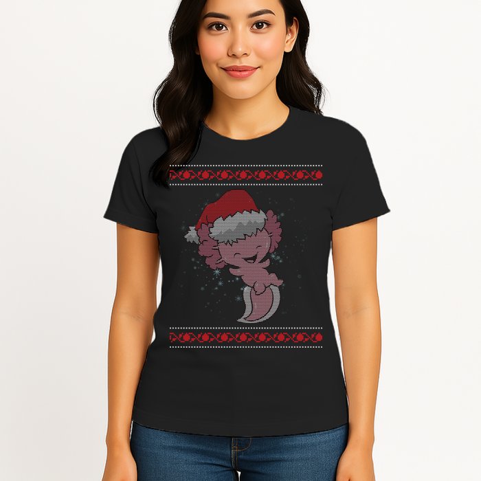 Axolotl Ugly Christmas Sweater Design Womens T-Shirt