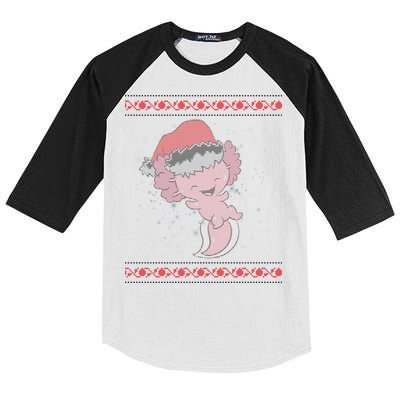 Axolotl Ugly Christmas Sweater Design Kids Colorblock Raglan Jersey