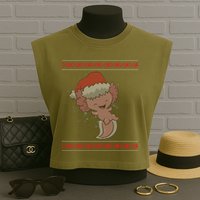 Axolotl Ugly Christmas Sweater Design Garment-Dyed Women's Muscle Tee