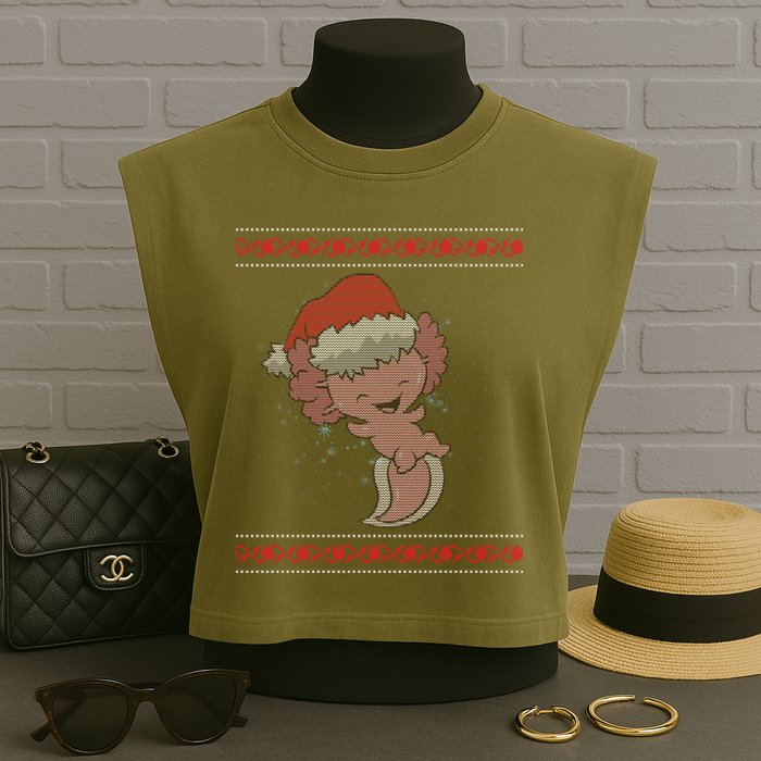 Axolotl Ugly Christmas Sweater Design Garment-Dyed Women's Muscle Tee