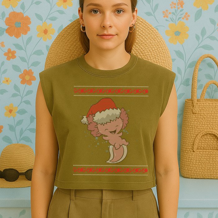 Axolotl Ugly Christmas Sweater Design Garment-Dyed Women's Muscle Tee