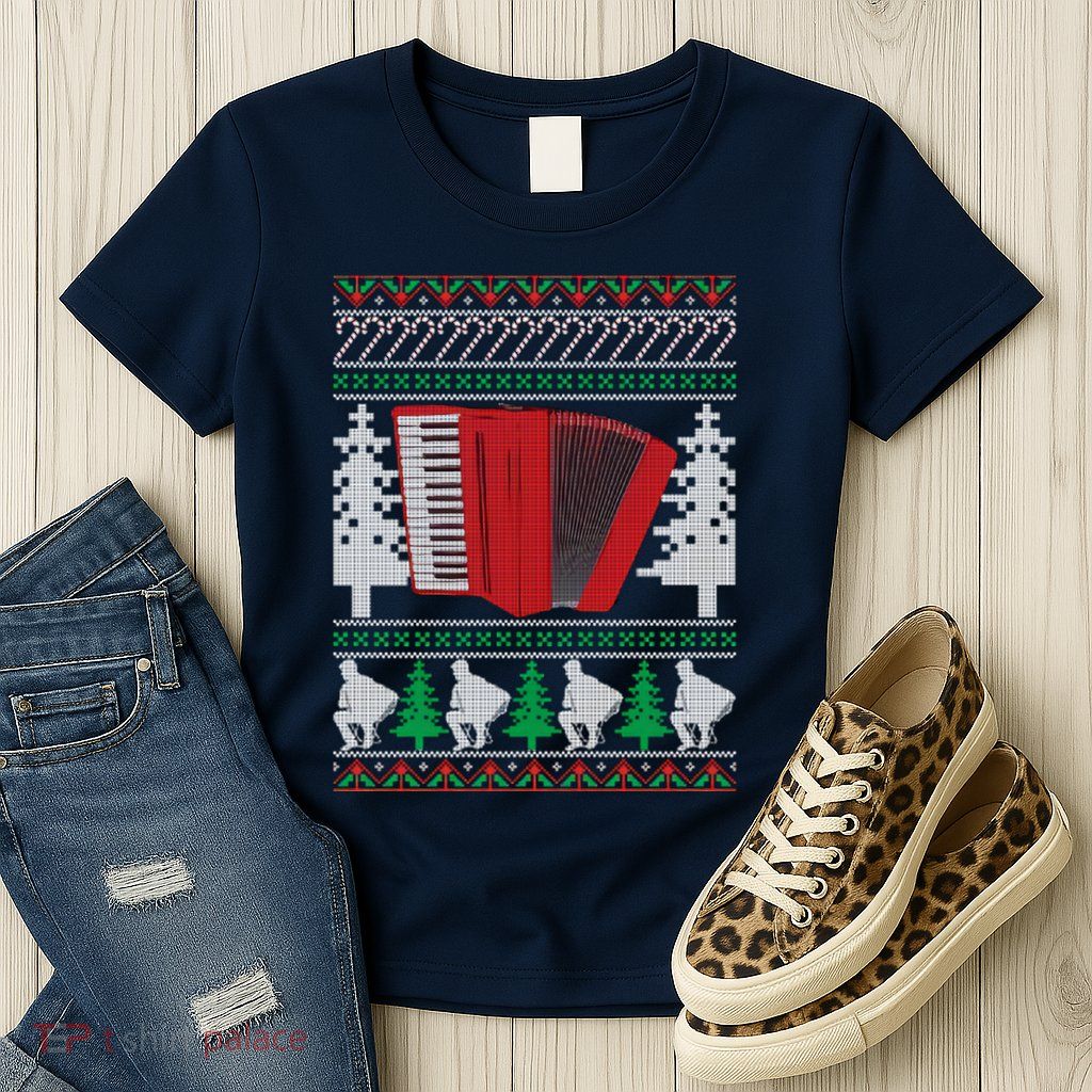 Accordion Ugly Christmas Womens T-Shirt