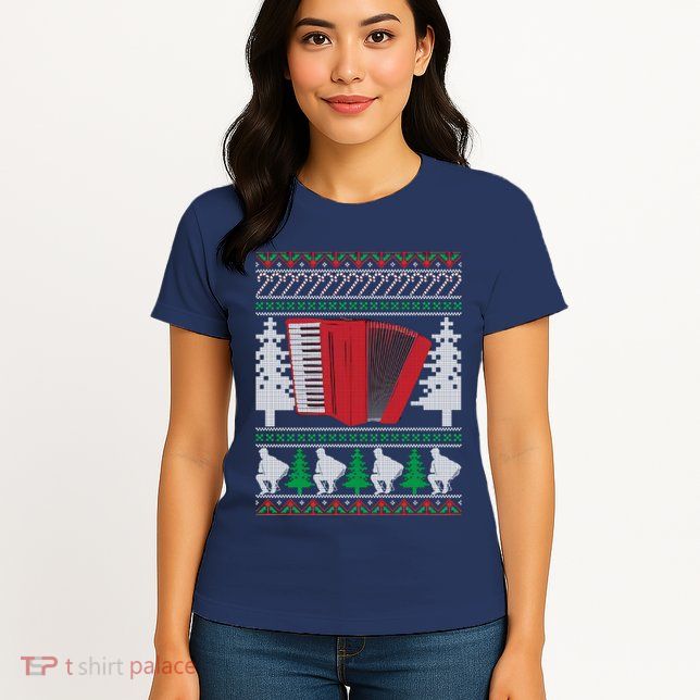 Accordion Ugly Christmas Womens T-Shirt