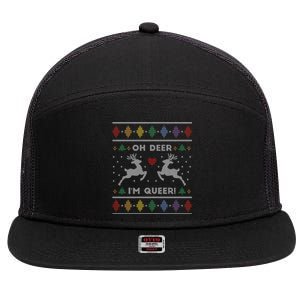 Adult Ugly Christmas Sweater Oh Deer IM Queer Funny Lgbtq Gift 7 Panel Mesh Trucker Snapback Hat