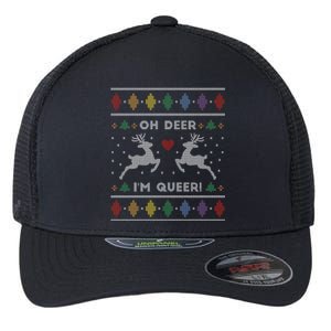 Adult Ugly Christmas Sweater Oh Deer IM Queer Funny Lgbtq Gift Flexfit Unipanel Trucker Cap