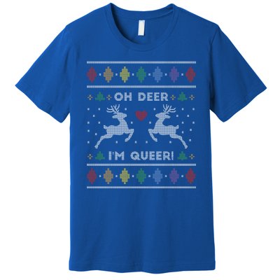 Adult Ugly Christmas Sweater Oh Deer IM Queer Funny Lgbtq Gift Premium T-Shirt