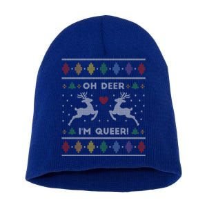 Adult Ugly Christmas Sweater Oh Deer IM Queer Funny Lgbtq Gift Short Acrylic Beanie