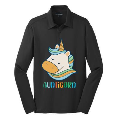 Aunticorn Unicorn Cute Aunt From Niece Cool Gift Silk Touch Performance Long Sleeve Polo