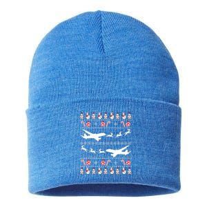 Airplanes Ugly Christmas Funny Gift Xmas Costume Sustainable Knit Beanie