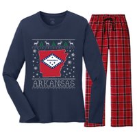 Arkansas Ugly Christmas Sweater CM Women's Long Sleeve Flannel Pajama Set 