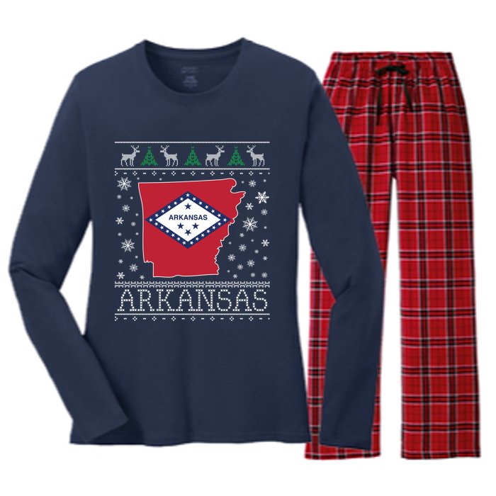 Arkansas Ugly Christmas Sweater CM Women's Long Sleeve Flannel Pajama Set 