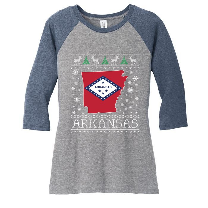 Arkansas Ugly Christmas Sweater CM Women's Tri-Blend 3/4-Sleeve Raglan Shirt