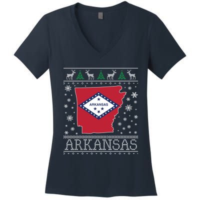 Arkansas Ugly Christmas Sweater CM Women's V-Neck T-Shirt